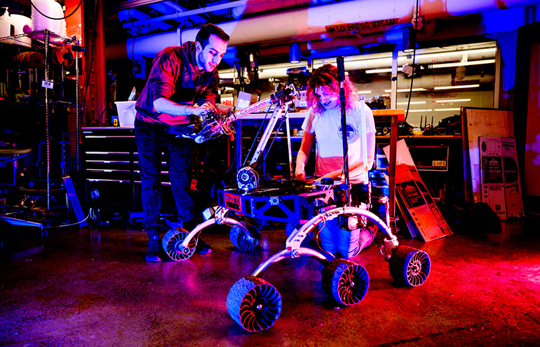 The Northeastern Mars Rover team took home its first gold last month at the inaugural Winter Canadian International Rover Challenge. Photo by Matthew Modoono/Northeastern University