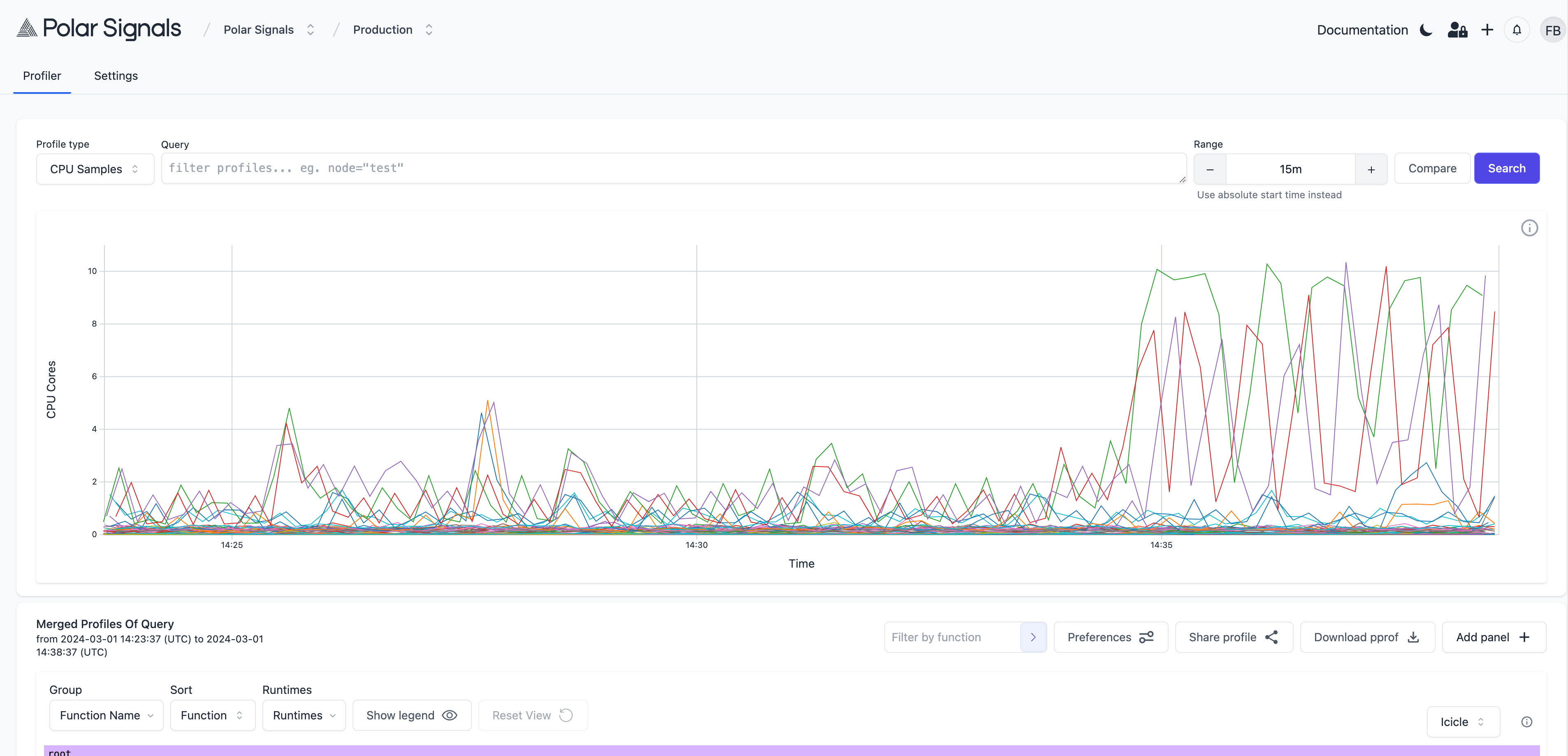 Polar Signals: Infrastructure-wide view (CPU samples)