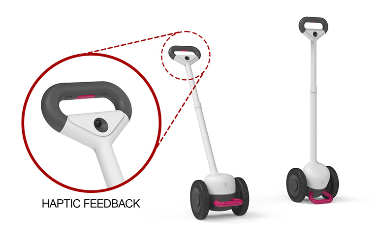 Illustration of the new Glide prototype showing a close up of the haptic feedback in the handle. The robot is built by Glidance.