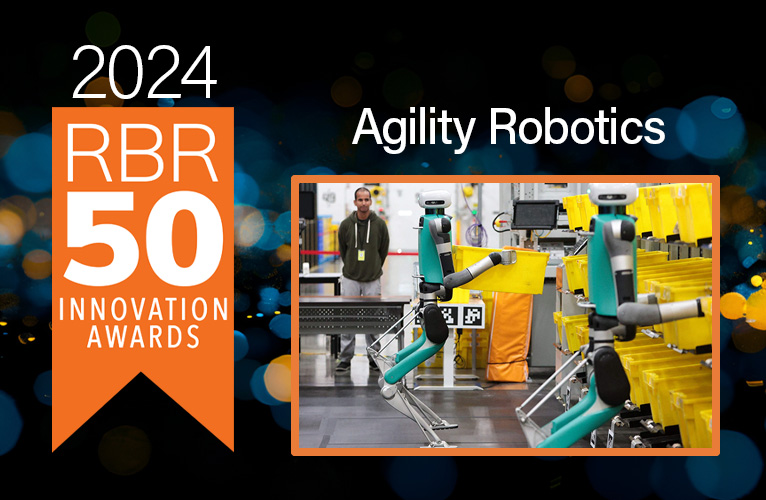 rbr50 banner and agility robot digit in a warehouse.