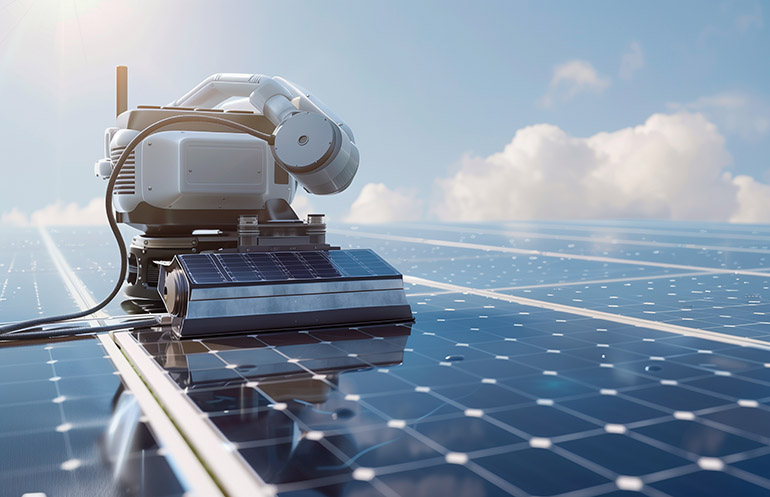 A solar panel cleaning robot in operations that would be covered by a new ASTM standard.