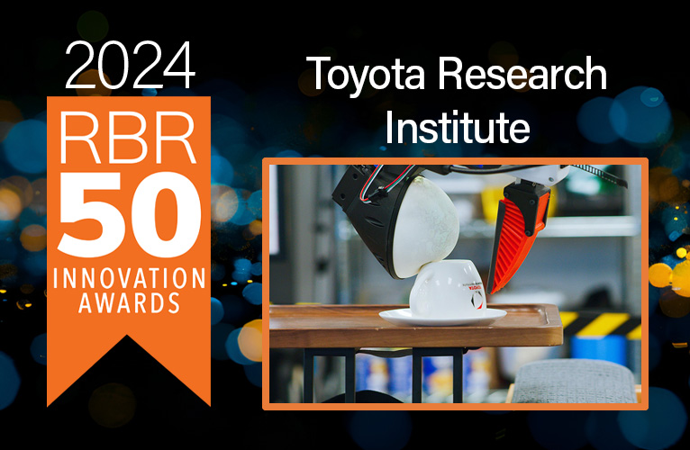 Toyota Research Institute robot with a gripper with RBR50 banner.