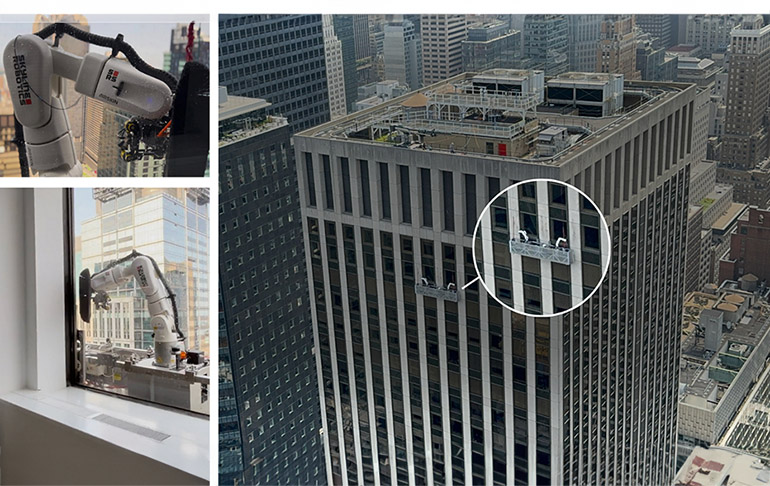 Skyline Robotics' Ozmo cleans a skyscraper in New York City.