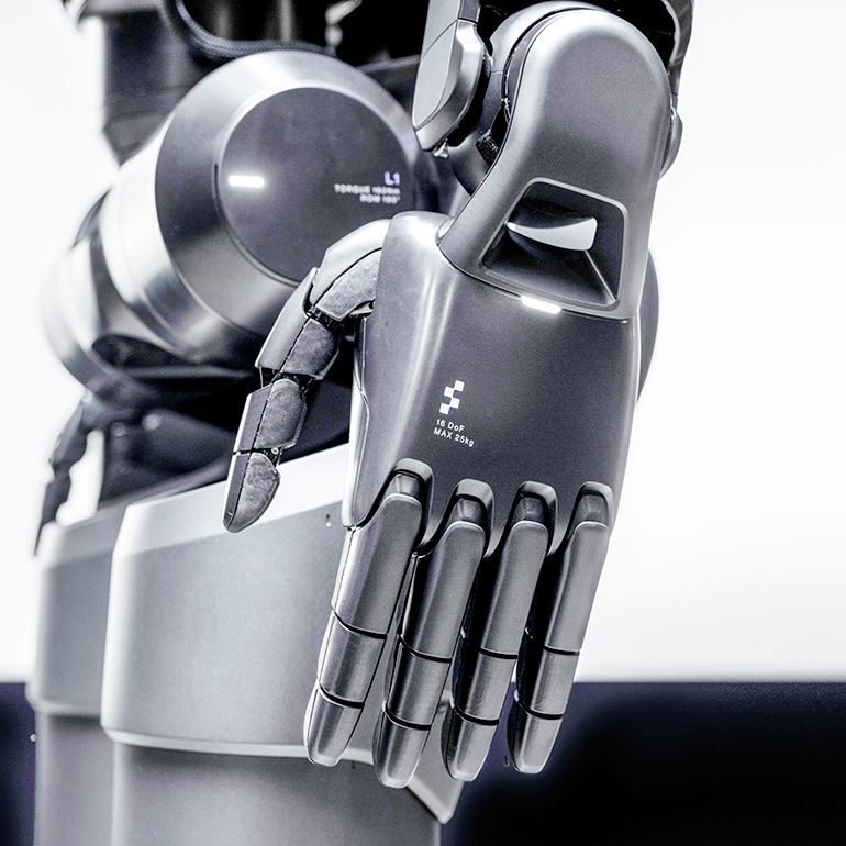 close of the hands on the Figure 02 humanoid with 16 degrees of freedom.