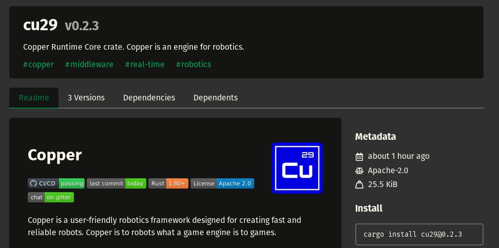 a screenshot of Copper Robotics' robot development ecosystem.