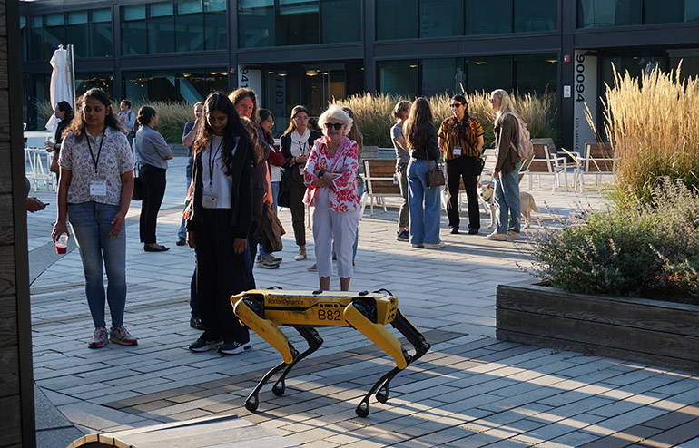 Boston Dynamics' Spot quadruped outside the Women in Robotics gathering.