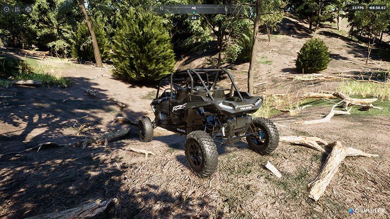 A simulation of an offroad vehicle built using Duality AI's Falcon.