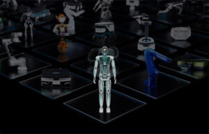 Humanoid and other robots in simulation using NVIDIA technology.