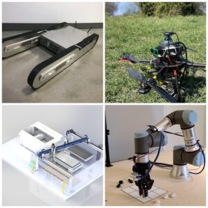 a collage showing four robotics startups competing in the robobusiness pitchfire contest