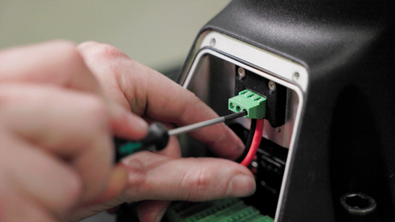 electrician install power cord in the base of kassow robot.