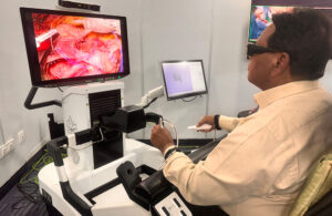 Dr. Sudhir Srivastava, the CEO and founder of SS Innovations, performing a robotic telesurgery for Atrial Septal Defect (ASD) closure.